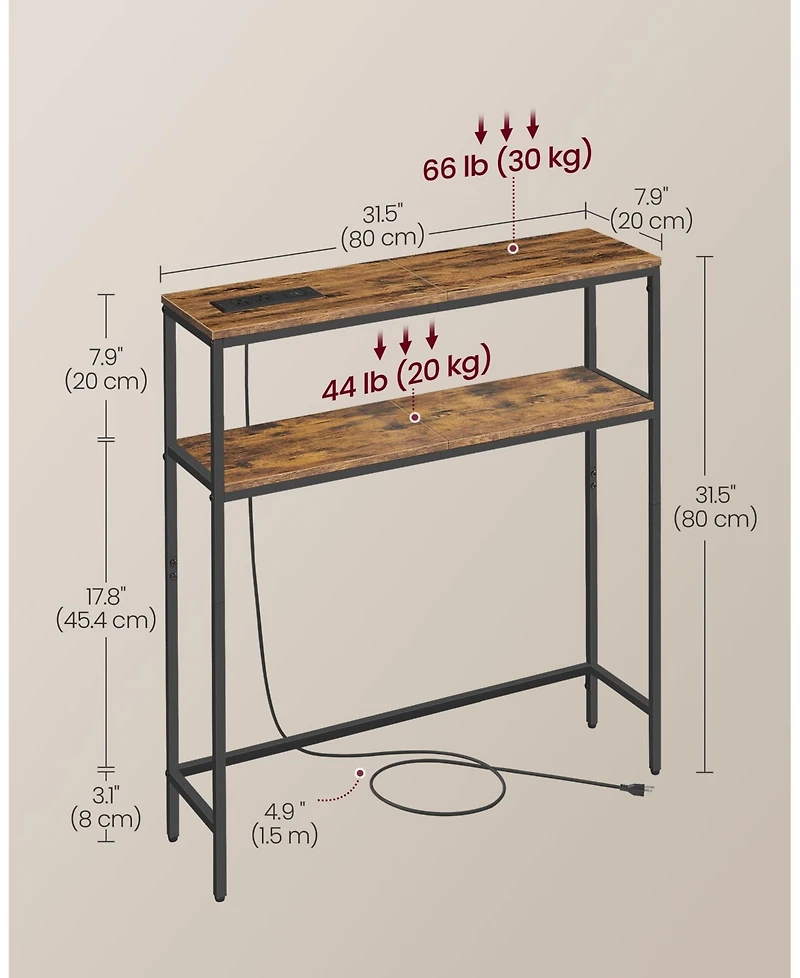 Slickblue 2-Tier Sofa Table with Built-In Power Outlet and Storage Shelves