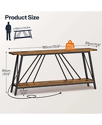 Slickblue 2-Tier Industrial Entryway Console Table with Charging Station and Storage Shelf
