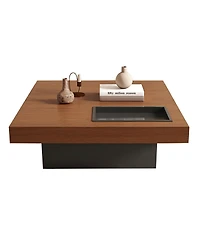 Streamdale Furniture Square Floating Coffee Table with Storage Tray and Steel Legs