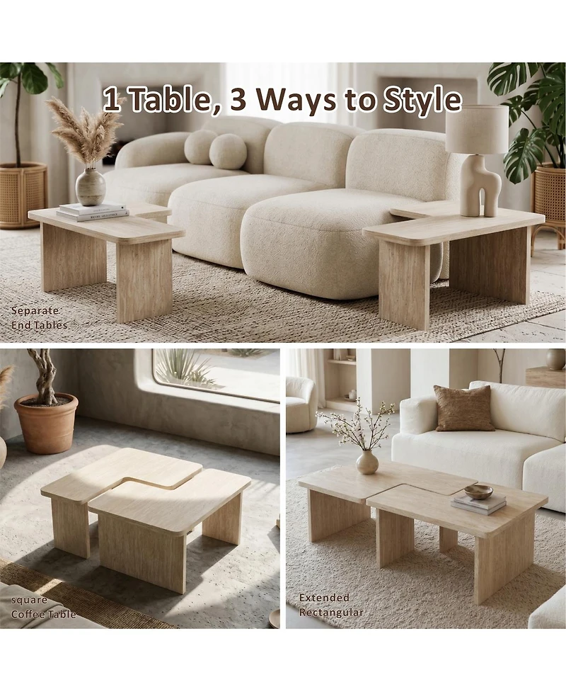 Streamdale Furniture Modular Travertine Coffee Table Set of 2