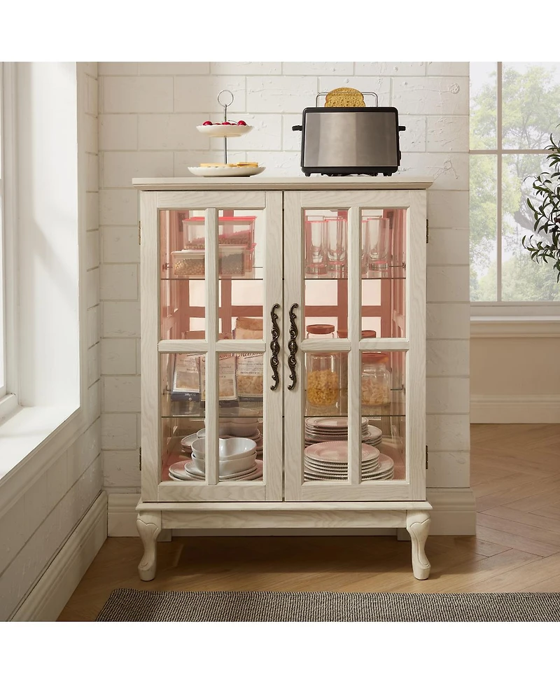 Streamdale Furniture Glass Storage Cabinet with Rgb Lights and 2 Shelves