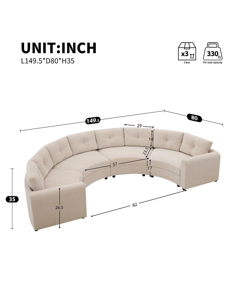 Streamdale Furniture 4-Piece Upholstered Curved Modular Sectional Sofa