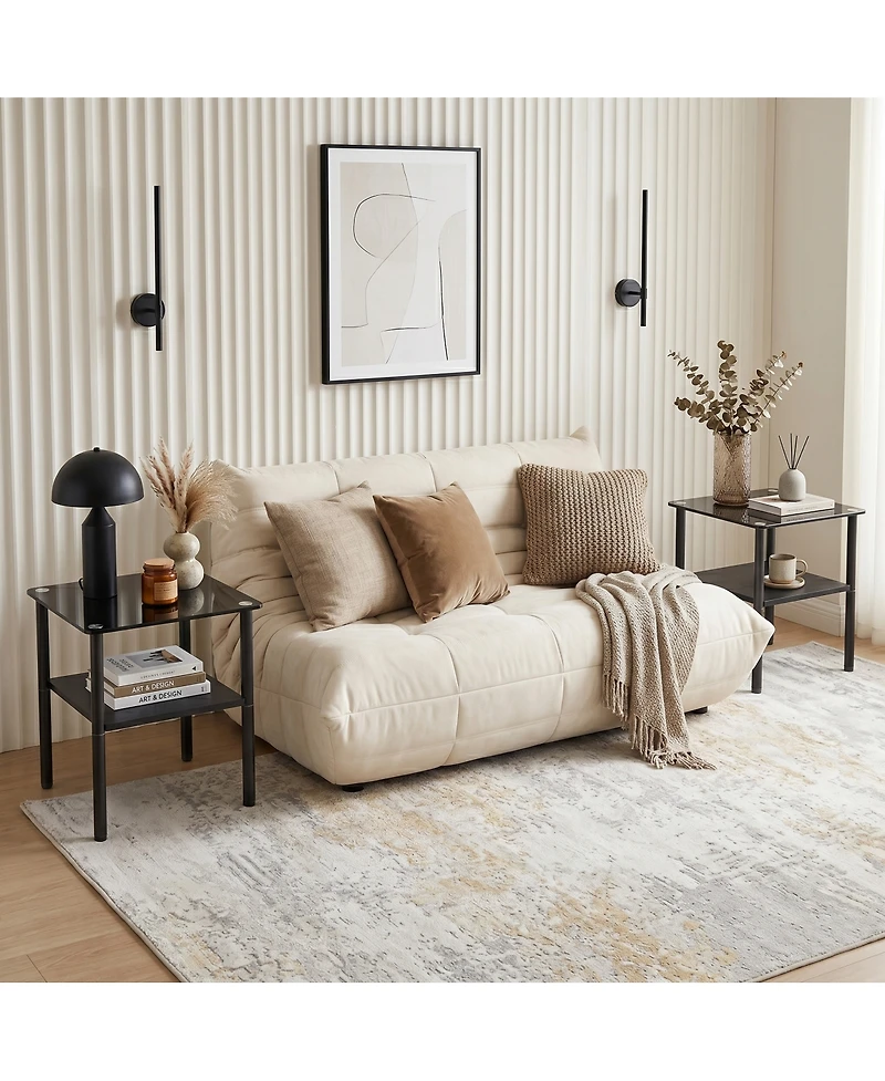 Streamdale Furniture 2-Piece Modern Glass and Metal Side Table with Storage Shelf