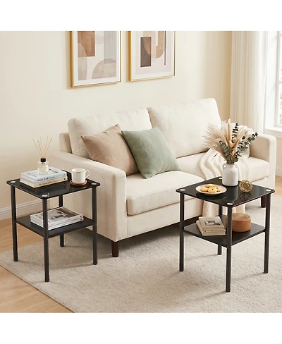 Streamdale Furniture 2-Piece Modern Glass and Metal Side Table with Storage Shelf