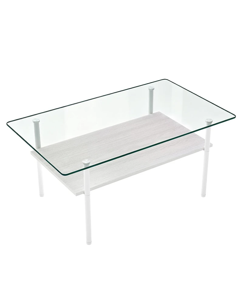 Streamdale Furniture Modern Glass Coffee Table and End Tables Set of 3 with Wooden Shelf