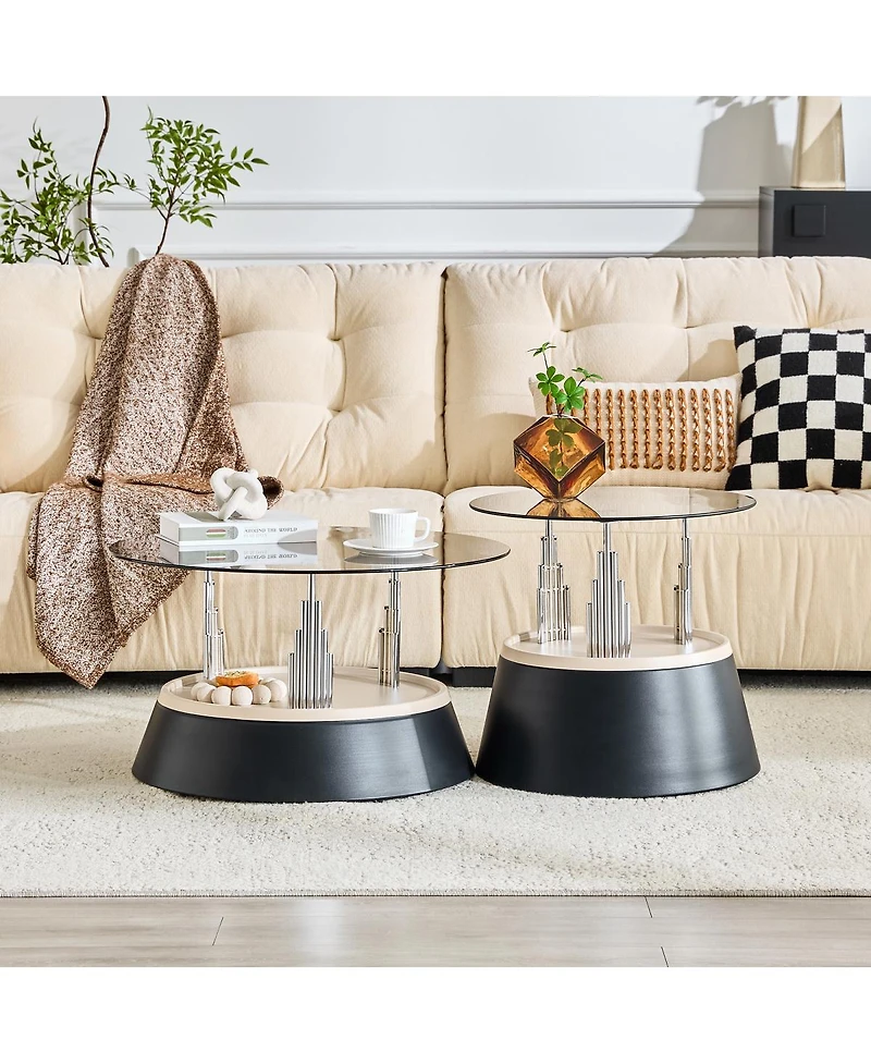 Streamdale Furniture Glass Round Nesting Coffee Table Set - 2 Piece