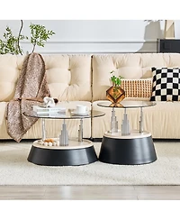 Streamdale Furniture Glass Round Nesting Coffee Table Set - 2 Piece