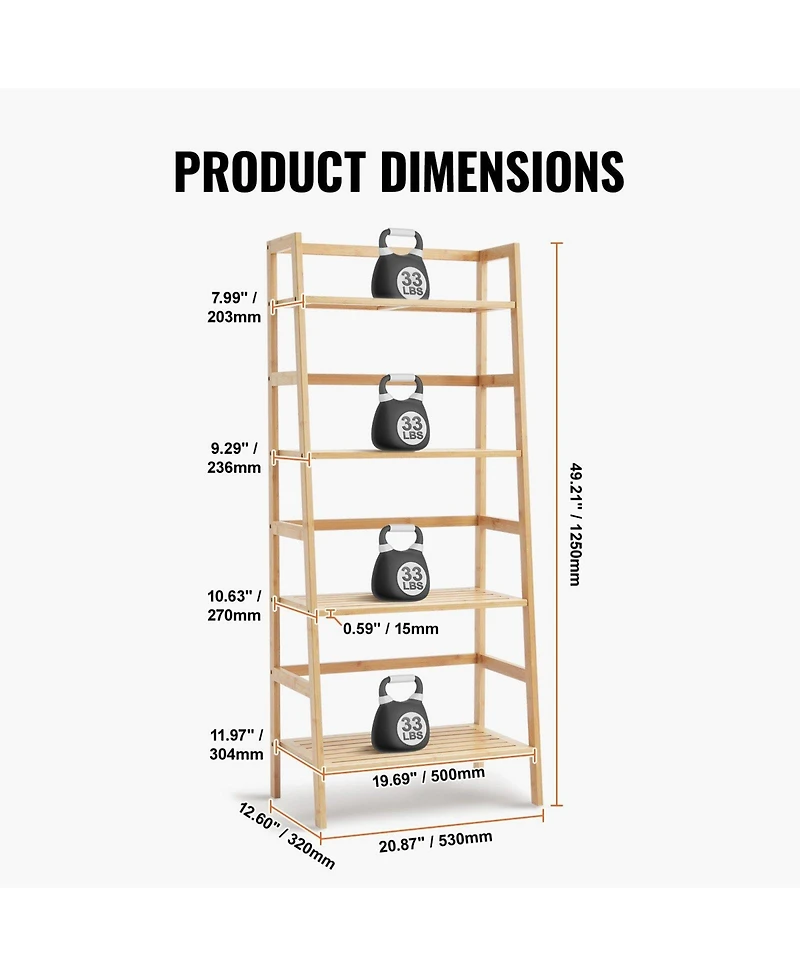 Slickblue 4-Tier Wicker Ladder Shelf, Freestanding Open Bookcase with Display Shelves for Home Office