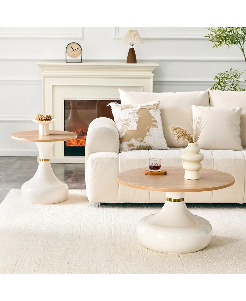 Streamdale Furniture Affordable Luxury Gourd Nesting Coffee Table Set, Light Wood and Metal