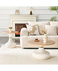Streamdale Furniture Affordable Luxury Gourd Nesting Coffee Table Set, Light Wood and Metal