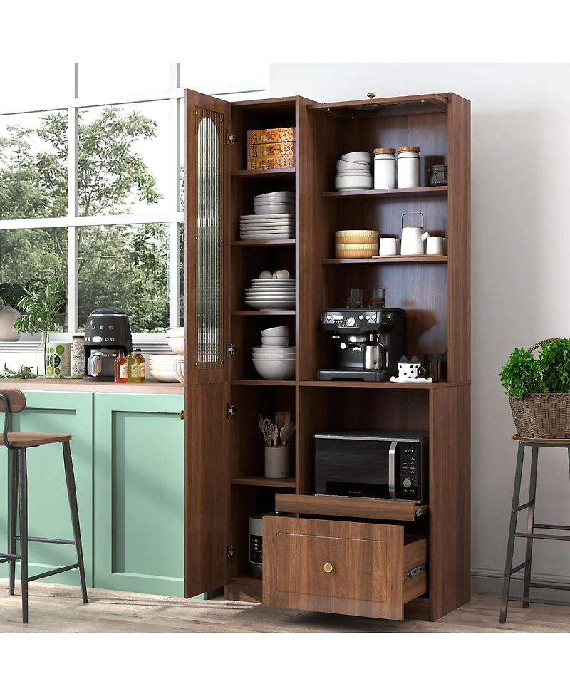 Streamdale Furniture Farmhouse Kitchen Pantry Cabinet with Multi-Tier Pull-Out Storage Shelf