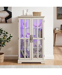 Streamdale Furniture Streamdale White Double Glass Door Tall Cabinet with Rgb Lights and 3 Shelves