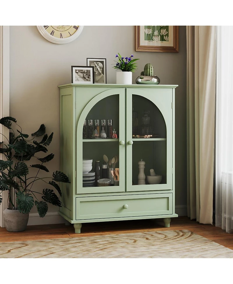 Streamdale Furniture Farmhouse Arched Glass Sideboard with Drawer