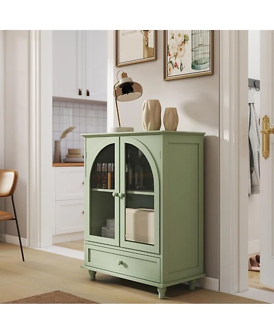 Streamdale Furniture Farmhouse Arched Glass Sideboard with Drawer
