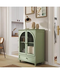 Streamdale Furniture Farmhouse Arched Glass Sideboard with Drawer