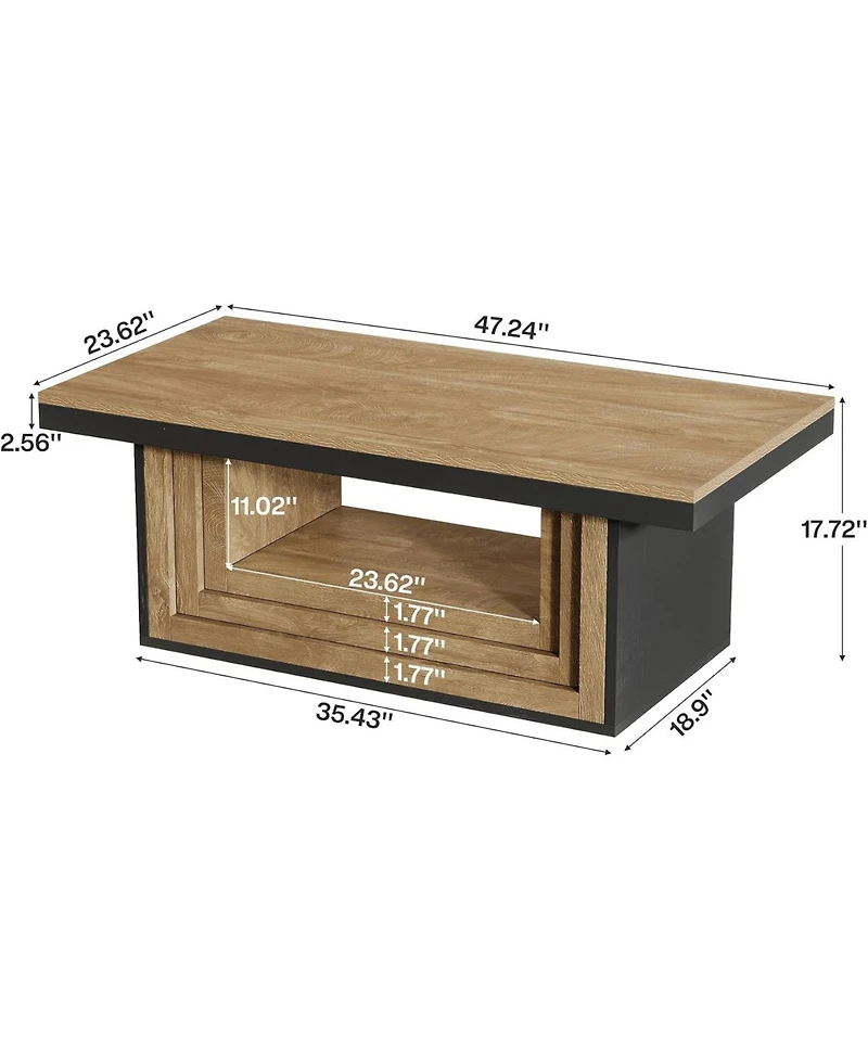 Tribesigns 47-Inches Coffee Table Living Room, Rectangle Center Table with Open Storage