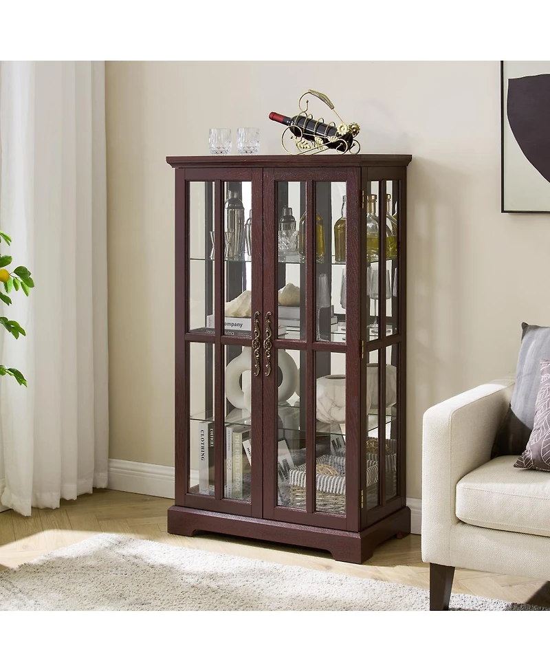 Streamdale Furniture Glass Tall Cabinet with Rgb Lights and 3 Adjustable Shelves