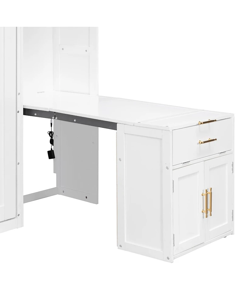 Streamdale Furniture Full Size Murphy Bed with Desk, Storage Cabinets and Led Light