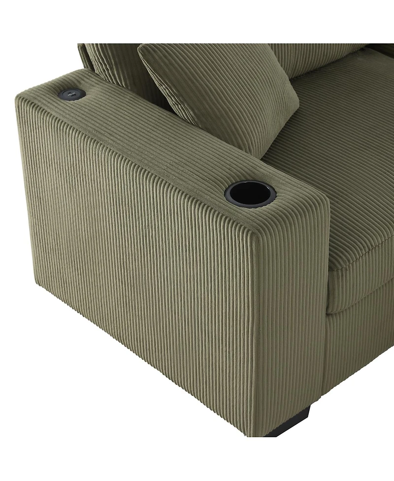 Streamdale Furniture 86.5" Corduroy L-Shaped Sectional Sofa with Usb Ports and Cup Holders