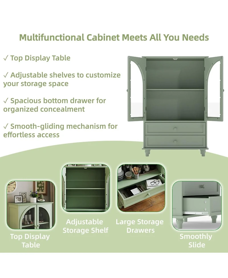 Streamdale Furniture Farmhouse Arched Glass Buffet Cabinet with Drawers