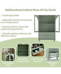 Streamdale Furniture Farmhouse Arched Glass Buffet Cabinet with Drawers