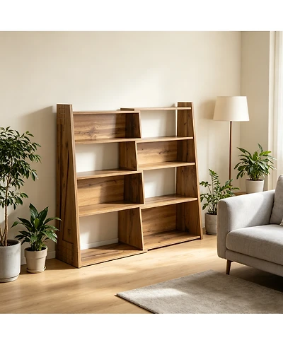 Streamdale Furniture Modular Asymmetrical Annual Ring Grain Convertible Bookcase and Display Shelf