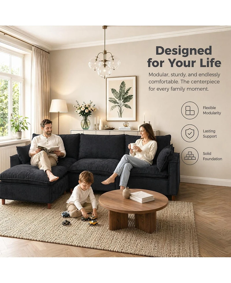 Streamdale Furniture 108.5" Modular Chenille L-Shaped Sectional Sofa with Ottoman