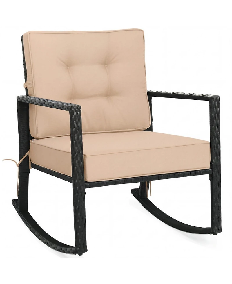 Sugift Outdoor Wicker Glider Rocking Chair with Thick Seat and Back Cushions