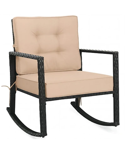 Sugift Outdoor Wicker Glider Rocking Chair with Thick Seat and Back Cushions