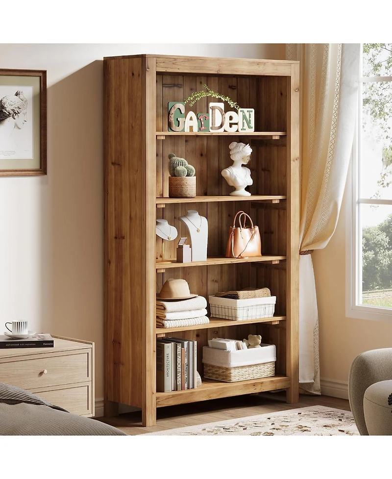 Tribesigns 5-Tier Tall Bookcase Solid Wood Large Bookshelf Heavy Duty