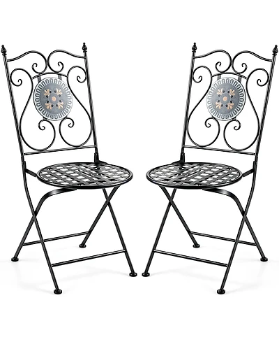 Gymax Set of 2 Mosaic Chairs for Patio with Decorative Backrest Heavy-Duty Frame