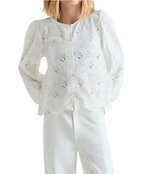 Scalpers Women's Perforated Floral-Print Blouse