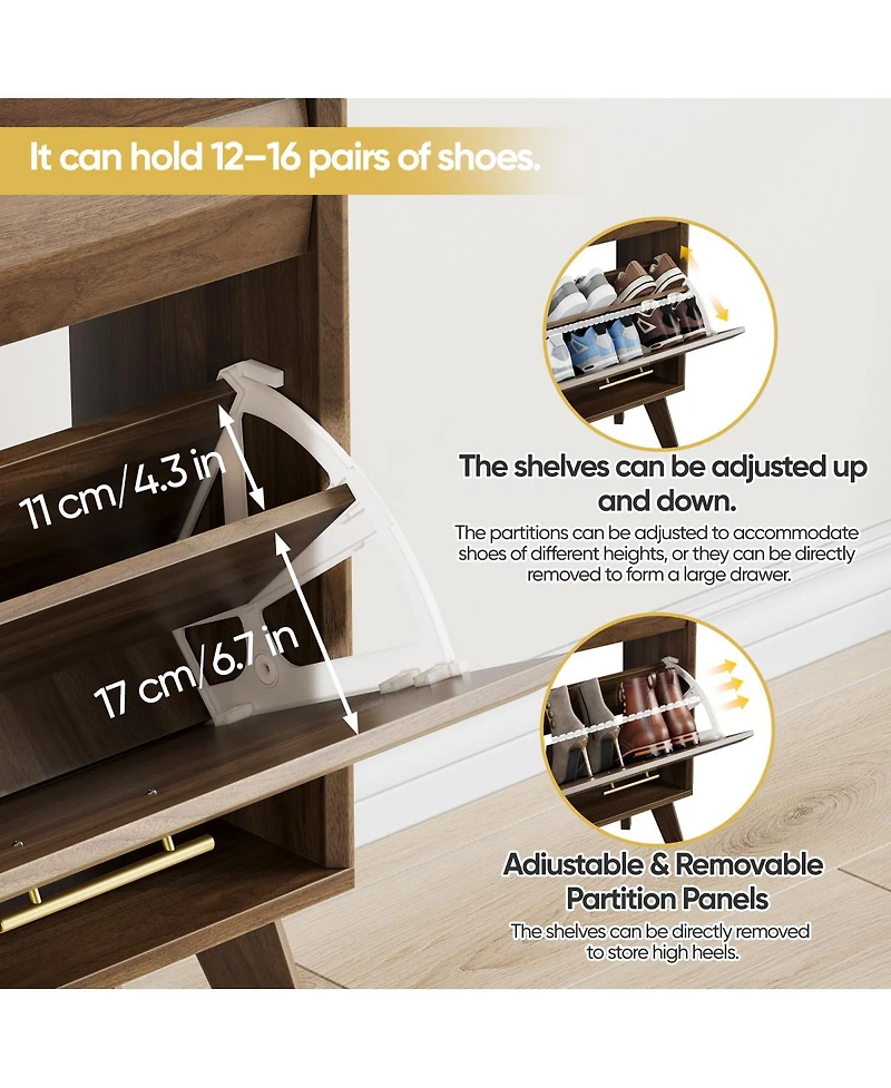 Streamdale Furniture Mid-Century Modern Slim Flip-Top Shoe Cabinet