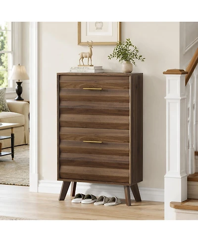 Streamdale Furniture Mid-Century Modern Slim Flip-Top Shoe Cabinet