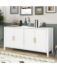 Streamdale Furniture 61" Modern 4-Door Wavy Slatted Sideboard Storage Cabinet