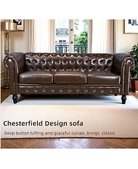 Streamdale Furniture Traditional Tufted Pu Leather Sofa with Solid Wood Legs