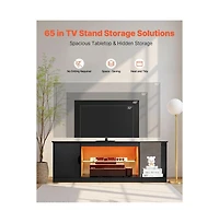 Slickblue Entertainment Center Tv Stand with Glass Shelf, Adjustable Shelves and Led Light Strip