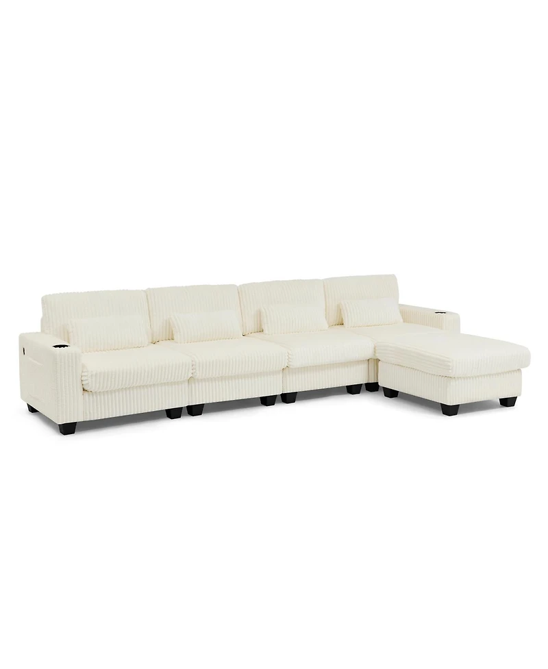Streamdale Furniture L-Shaped Corduroy Modular Sectional Sofa with Storage and Cup Holders