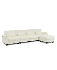 Streamdale Furniture L-Shaped Corduroy Modular Sectional Sofa with Storage and Cup Holders