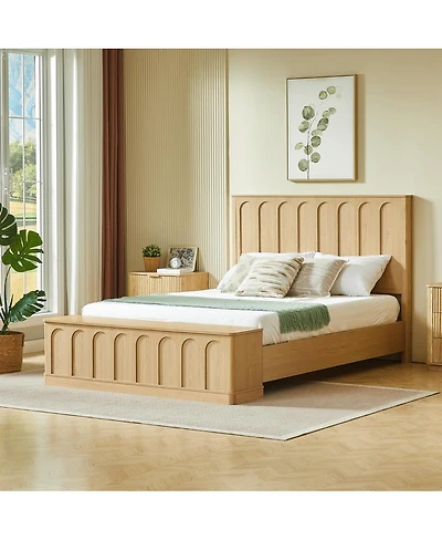 Streamdale Furniture Queen Hydraulic Storage Bed Frame, Wood Platform with Footboard Bench