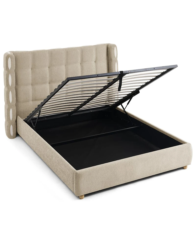 Streamdale Furniture Queen Size Removable Chenille Wingback Waffle Storage Bed
