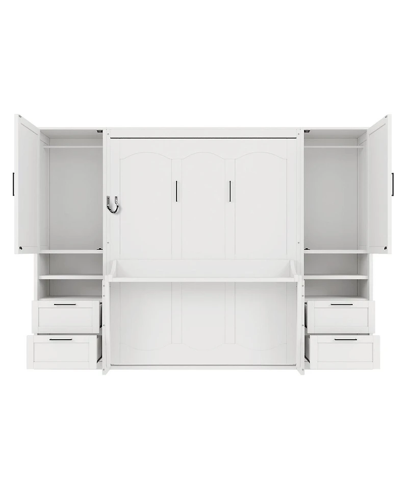 Streamdale Furniture Queen Size Murphy Bed with Closet, Drawers and Shelves