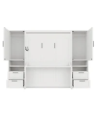 Streamdale Furniture Queen Size Murphy Bed with Closet, Drawers and Shelves