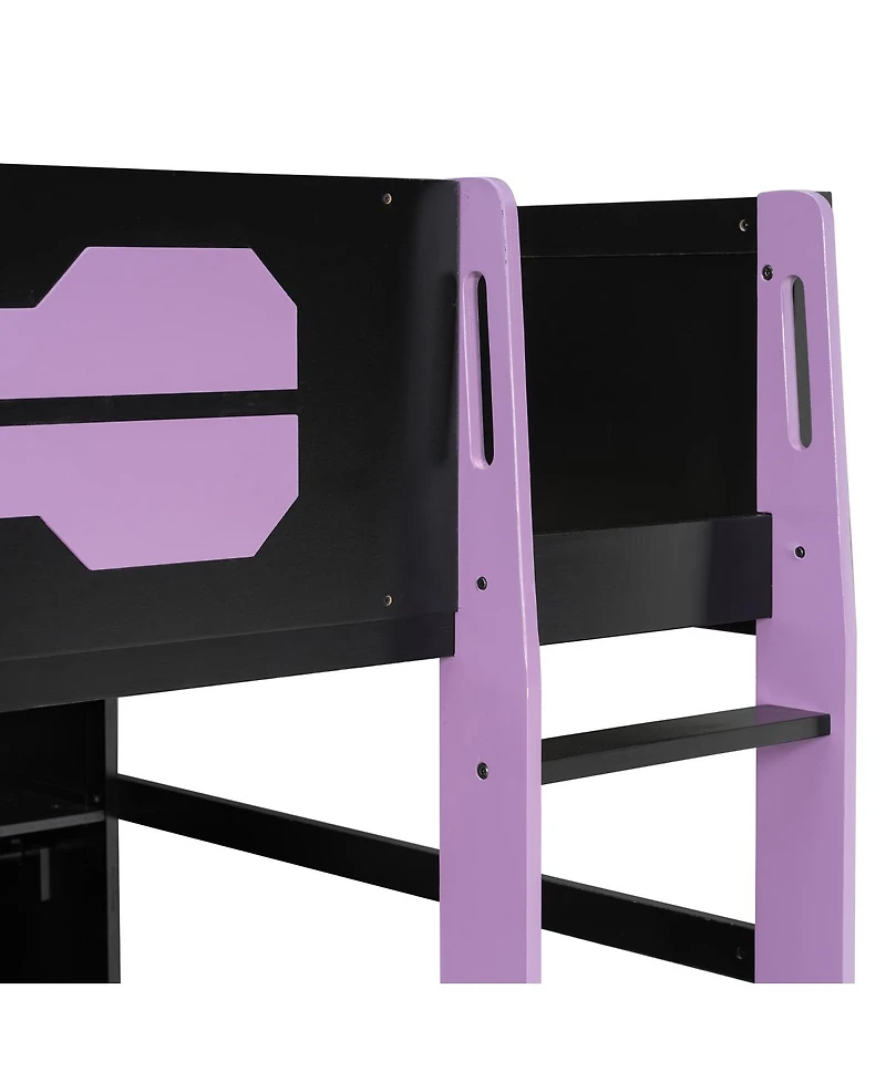 Streamdale Furniture Full-Size Wooden Gaming Loft Bed with Desk, Storage, Rgb Lights and Wardrobe