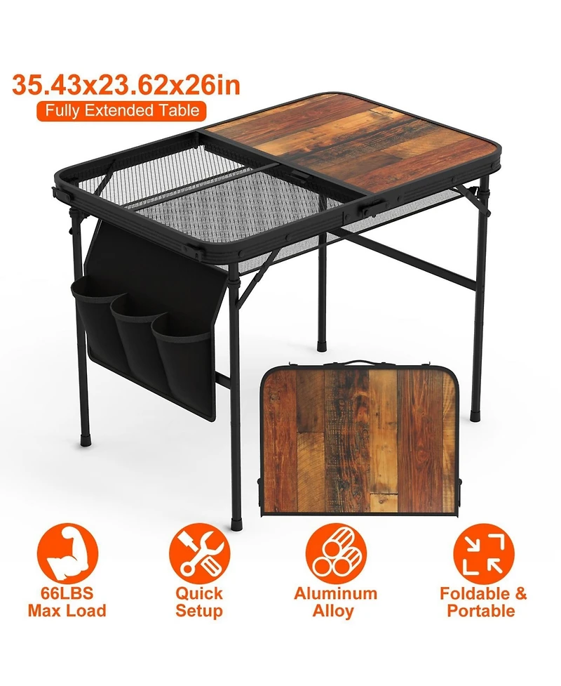 Mountaintop Foldable Camping Table Collapsible Picnic Aluminum Alloy Grill Stand 66LBS Max Load Height Adjustable Bbq Table with Adjustable