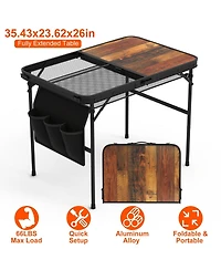 Mountaintop Foldable Camping Table Collapsible Picnic Aluminum Alloy Grill Stand 66LBS Max Load Height Adjustable Bbq Table with Adjustable