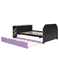 Streamdale Furniture Full Size Wood Daybed with Twin Size Trundle,Desk and Usb