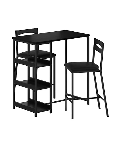 homfan 3-Piece Counter Height Dining Set - Storage Shelves + 2 Upholstered Chairs Sturdy Metal Frame Space-Saving for Room, Apartment