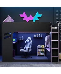 Streamdale Furniture Full Size Wood Loft Bed with Desk, Storage, Drawers and Rgb Lights