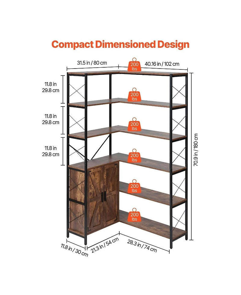 Slickblue Tall L Shaped Corner Bookcase with 10 Shelves, Storage Cabinet and Barn Door Design